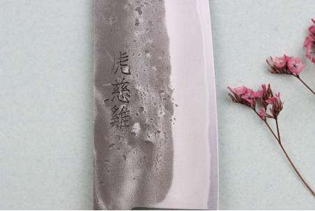 Couteau santoku japonais traditionnel Wusaki Nakata Erable BS2 manche en érable - Lame San Mai 16,5cm