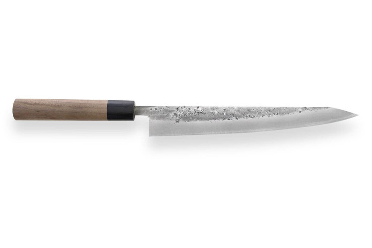 Couteau sujihiki japonais traditionnel Wusaki Nakata BS2 manche en noyer - Lame San Mai 24cm