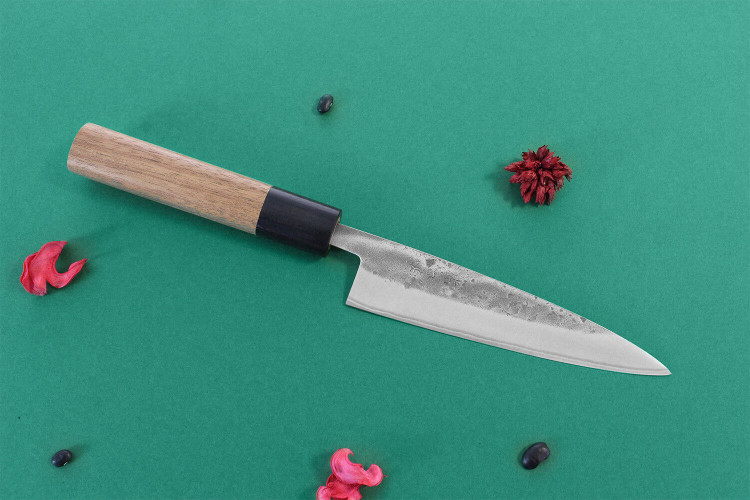 Couteau universel japonais traditionnel Wusaki Nakata BS2 manche en noyer - Lame San Mai 13,5cm