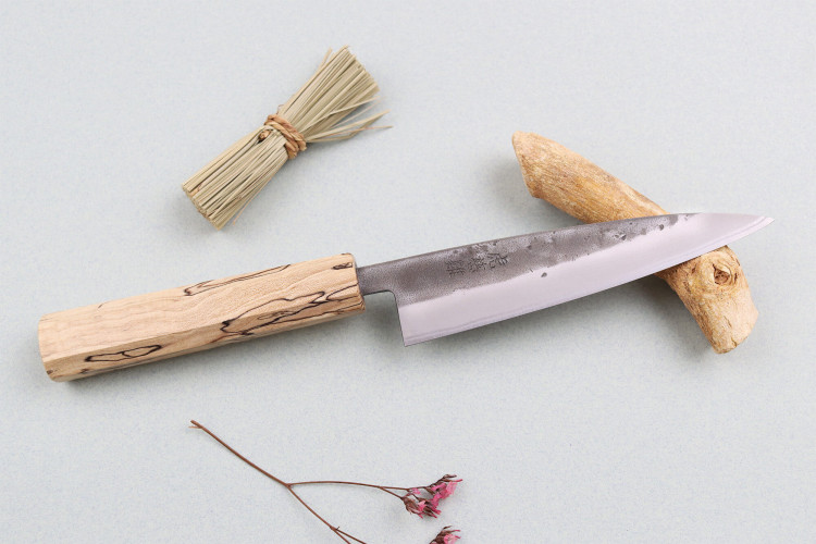 Couteau universel japonais traditionnel Wusaki Nakata Erable BS2 manche en érable - Lame San Mai 13,5cm