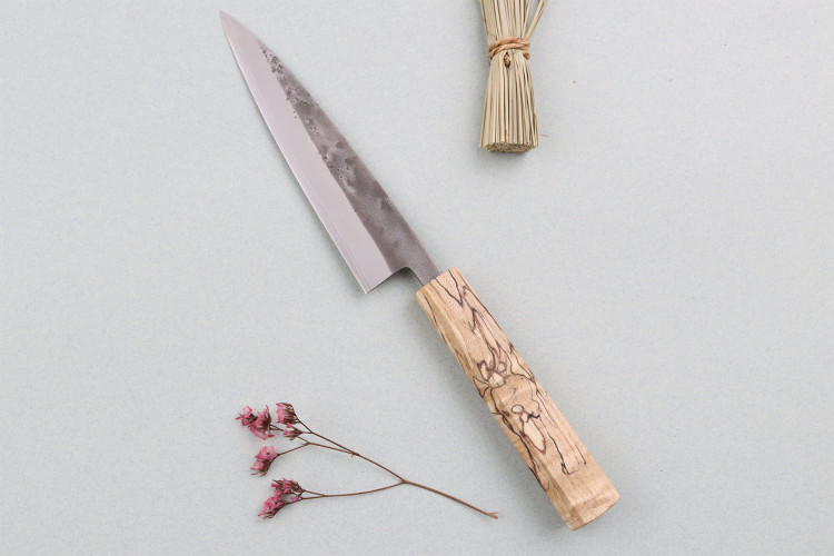 Couteau universel japonais traditionnel Wusaki Nakata Erable BS2 manche en érable - Lame San Mai 13,5cm
