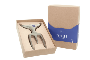 Fourchette à viande Tridens en acier inoxydable brut - Socle en hêtre à empreinte inclus 2