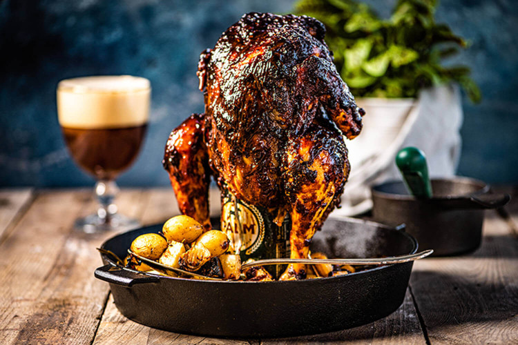 Support à rôtir vertical pour canette de bière et poulet Big Green Egg - Ustensile pliable