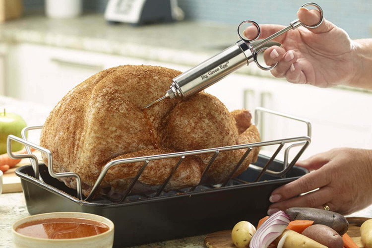 Seringue de cuisine Big Green Egg en acier inox - 2 aiguilles