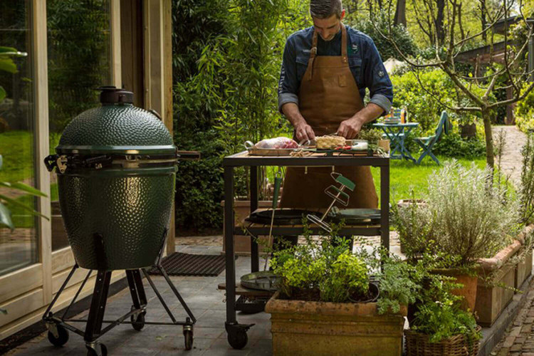 Meuble d'extension roulant Big Green Egg - 3 plateaux en acacia