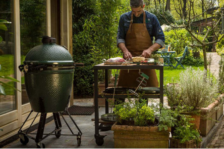 Meuble d'extension roulant Big Green Egg - 3 plateaux en acacia