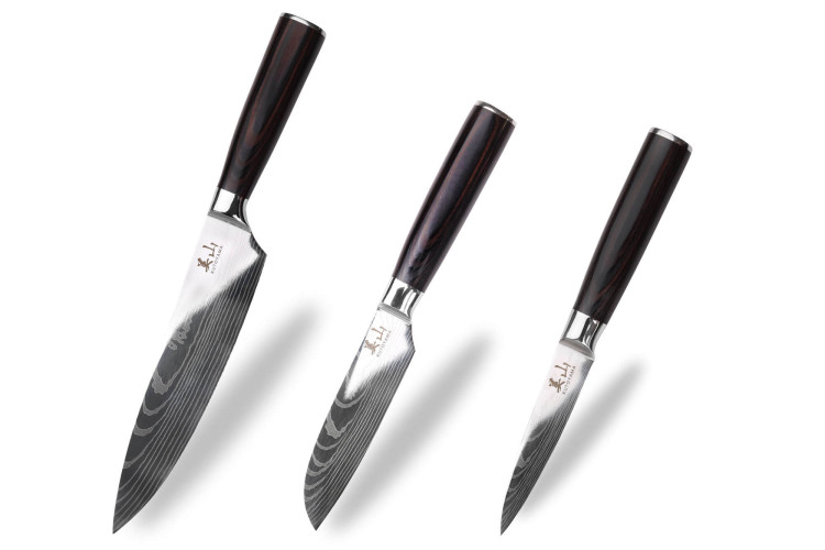 Coffret de couteaux Kutoyama Black Pakka 3 pièces : office + santoku + chef