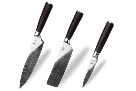 Coffret de couteaux Kutoyama Black Pakka 3 pièces : office + nakiri + chef