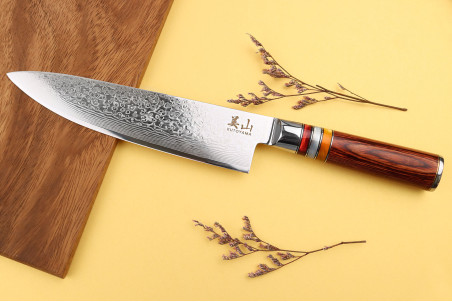Couteau de chef en acier VG10 Kutoyama damas pakka rainbow 20cm