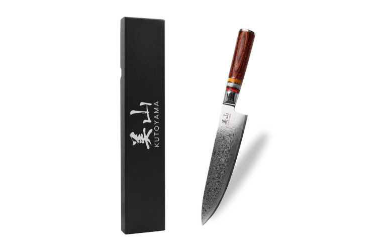 Couteau de chef en acier VG10 Kutoyama damas pakka rainbow 20cm