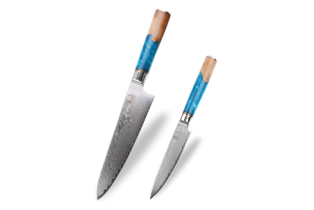 Lot de 2 couteaux de cuisine Kutoyama Damas Azur - Chef et Universel
