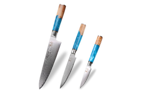Lot de 3 couteaux de cuisine Kutoyama Damas Azur - Chef + Universel + Office