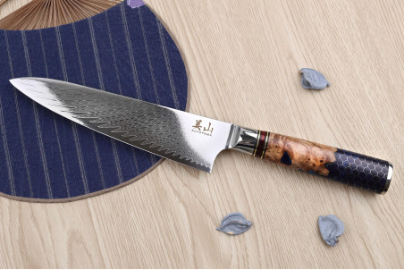 Couteau de chef Kutoyama Damas Nid d'Abeille lame acier VG10 19cm