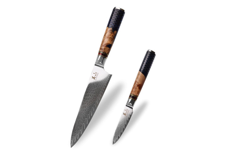 Lot de 2 couteaux de cuisine Kutoyama Damas Nid d'Abeille - Chef + Office