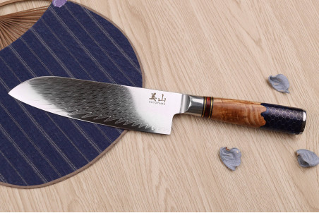 Couteau santoku Kutoyama Damas Nid d'Abeille lame acier VG10 17cm