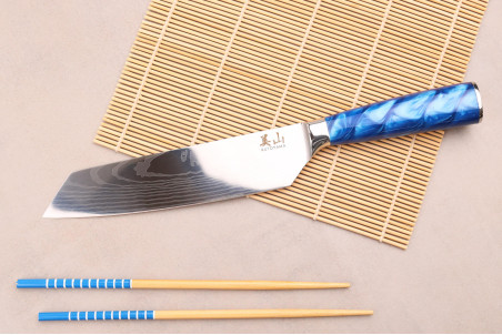 Couteau de chef kiritsuke Kutoyama Blue Wave lame 20cm
