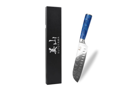 Couteau santoku Kutoyama Blue Wave lame alvéolée 17cm
