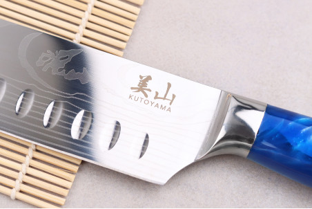 Couteau santoku Kutoyama Blue Wave lame alvéolée 17cm