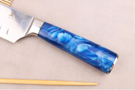 Couteau santoku Kutoyama Blue Wave lame alvéolée 17cm