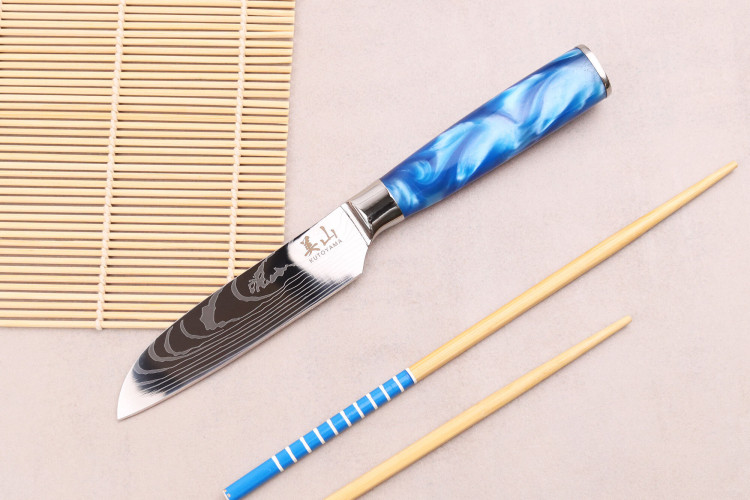Couteau santoku Kutoyama Blue Wave lame 12cm