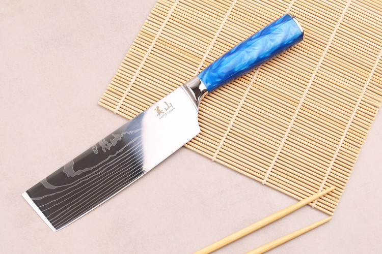 Couteau nakiri Kutoyama Blue Wave lame 17cm