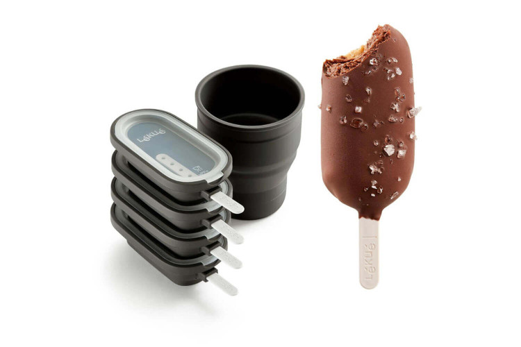 Moules à glace Lékué Classic Creamy + pot de glaçage en silicone noir