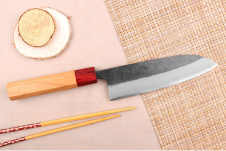 Couteau japonais artisanal santoku en acier inox Wusaki Yuzo BS2 16,5cm