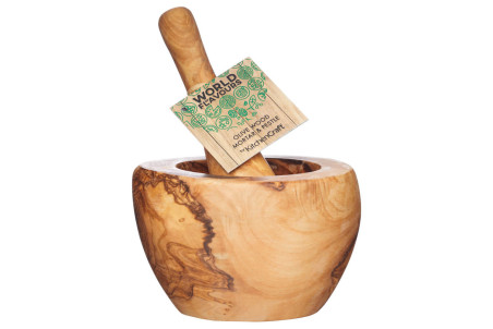 Mortier et pilon en bois d'olivier KitchenCraft World of Flavours 15cm