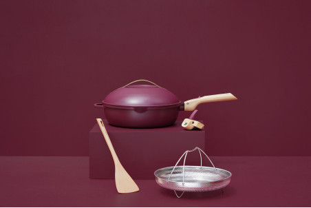 Poêle sauteuse Cookut La Fabuleuse 8-en-1 antiadhérente - Couleur rubis 28cm