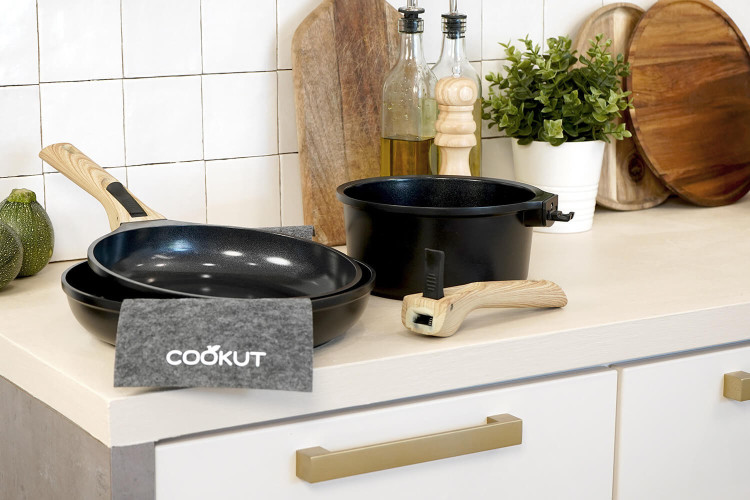 Lot de 2 poêles et 1 casserole à poignée amovible L'Incroyable Kit Cookut - Graphite
