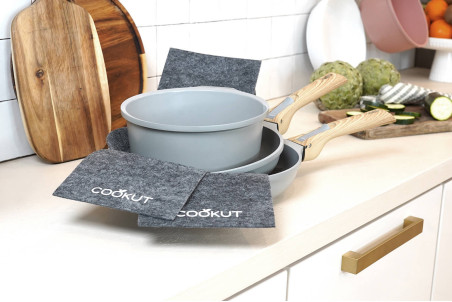 Duo de poêles et casserole L'Incroyable Kit Cookut poignée amovible - Coloris : perle