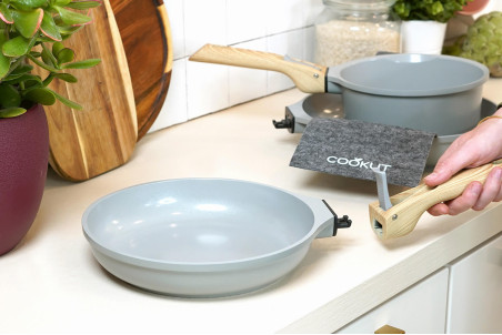 Duo de poêles et casserole L'Incroyable Kit Cookut poignée amovible - Coloris : perle