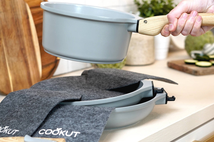 Duo de poêles et casserole L'Incroyable Kit Cookut poignée amovible - Coloris : perle