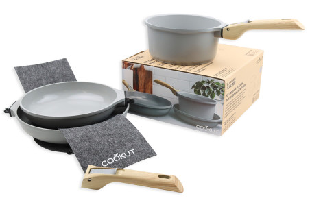 Duo de poêles et casserole L'Incroyable Kit Cookut poignée amovible - Coloris : perle