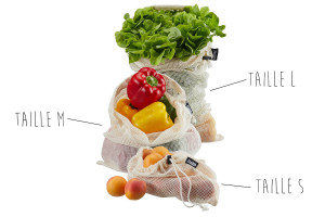 3 sacs réutilisables Gefu Aware pour fruits et légumes en coton