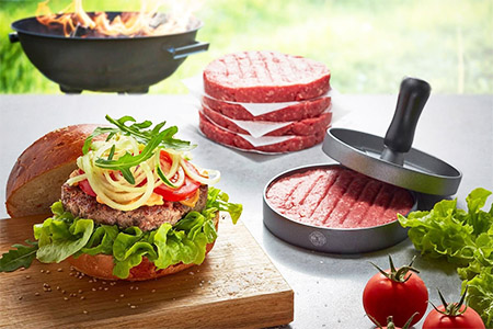 Presse Hamburger Professionnelle Avec 5 Tubes – Machine à Boulettes Viande, Moule Burger Parfait, Anti-adhésif, Facile à Nettoyer
